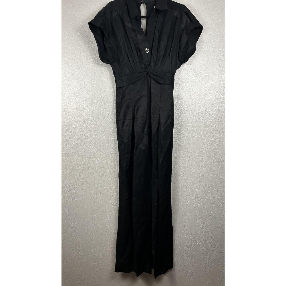 SANDRO Tenerife Jumpsuit EU 36 US 4 Short Sleeve Pleated V Neck Black - Picture 4 of 16
